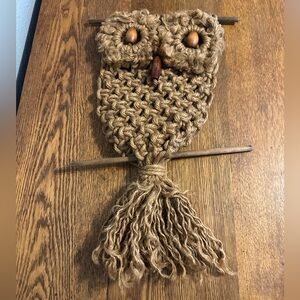 Vintage Handcrafted Macramé Owl Wall Hanging
